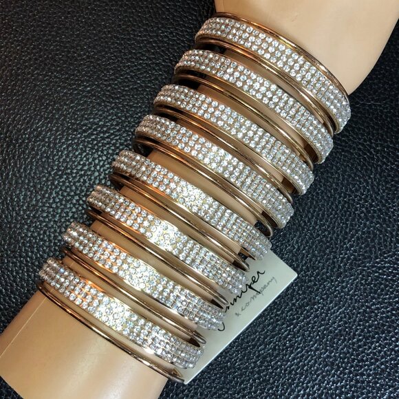 Gold Crystal Rhinestone Statement Bracelet Arm Cuff COSPLAY Nightclub 4.5" Long - Picture 2 of 9